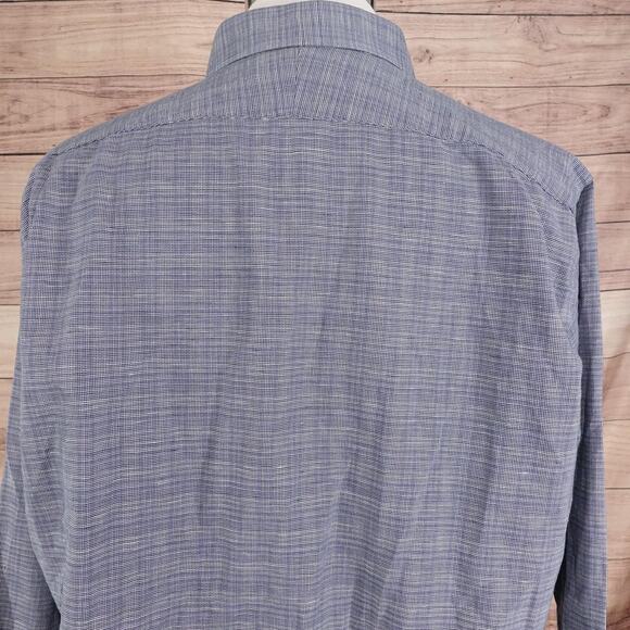 Nordstrom Shirt Mens 17.5 Blue Non Iron Trim Fit Plaid Dress Long Sleeve - Picture 5 of 9